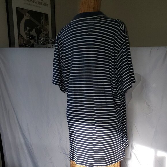Vintage Men's J CREW Striped Polo Shirt in Navy Blue - L - Picture 3 of 4